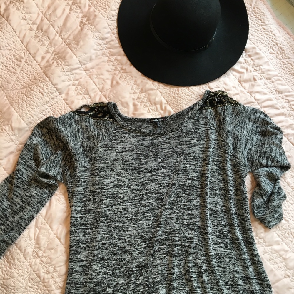 Grey cold shoulder embellished sweater